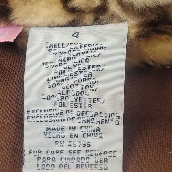 Kids HQ Faux Fur Bomber Jacket Leopard Print Knit Waist Cuffs Full Zip 4 - Picture 7 of 8